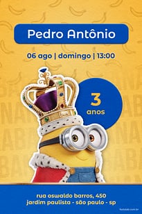 Modelo de Convite de Aniversario - Rei Minion Convite Rei Minion grátis para editar