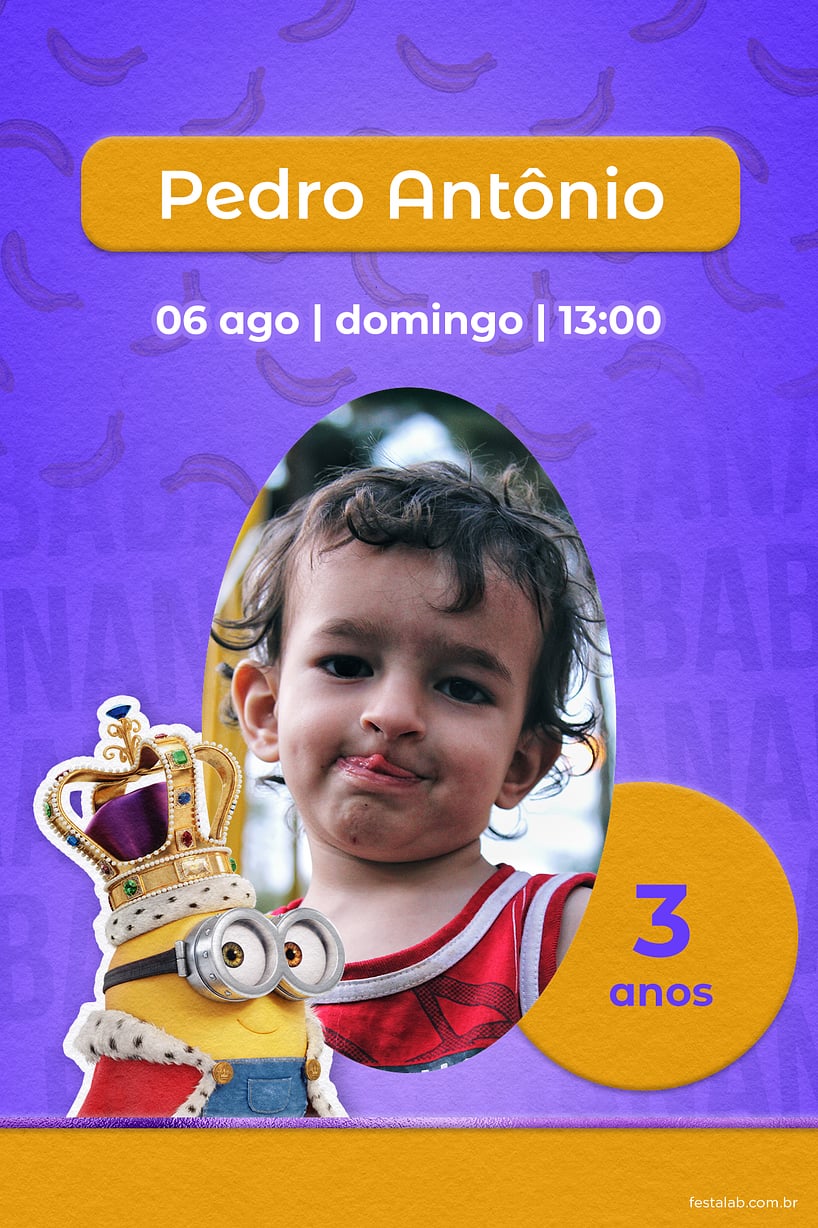 Convite Rei Minion Azul grátis para editar