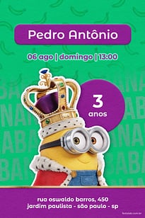 Modelo de Convite de Aniversario - Rei minion verde Convite Rei minion verde grátis para editar
