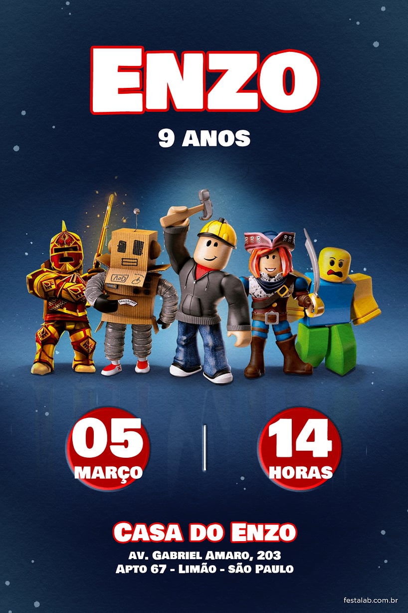 Convite Roblox grátis para editar