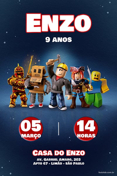 Modelo de Convite de Aniversario - Roblox Convite Roblox grátis para editar