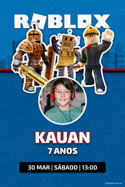 Modelo de Convite de Aniversario - Roblox Azul Convite Roblox Azul grátis para editar