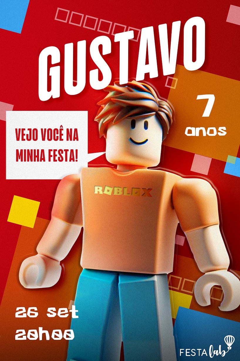 Convite Roblox em festa vermelho grátis para editar