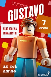 Modelo de Convite de Aniversario - Roblox em festa vermelho Convite Roblox em festa vermelho grátis para editar