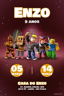 Modelo de Convite de Aniversario - Roblox Escuro Convite Roblox Escuro grátis para editar