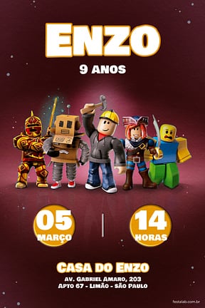 Modelo de Convite de Aniversario - Roblox Escuro Convite de Aniversario - Roblox Escuro