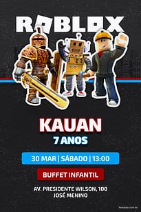 Convite Roblox Preto grátis para editar