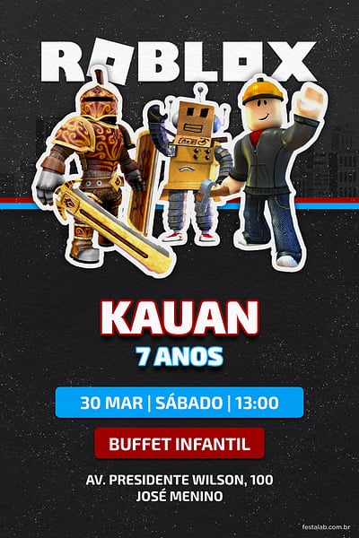 Modelo de Convite de Aniversario - Roblox Preto Convite Roblox Preto grátis para editar