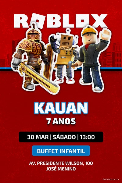 Modelo de Convite de Aniversario - Roblox Vermelho Convite Roblox Vermelho grátis para editar