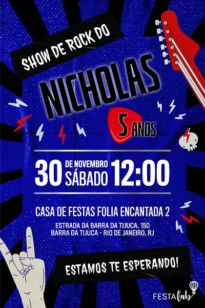 Modelo de Convite de Aniversario - Rock Convite Rock grátis para editar