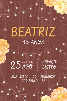 Modelo de Convite de Aniversario - Debutante - Rustico Convite de Aniversario - Debutante - Rustico