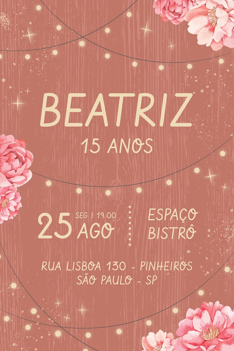 Criar convite de aniversário - Debutante - Rústico Rosa| FestaLab