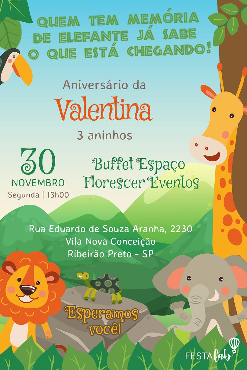 Criar convite de aniversário - Safari| FestaLab