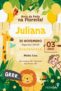 Modelo de Convite de Aniversario - Safari amarelo Convite Safari amarelo grátis para editar