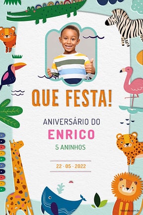 Modelo de Convite de Aniversario - Safari Baby Colorido Convite de Aniversario - Safari Baby Colorido