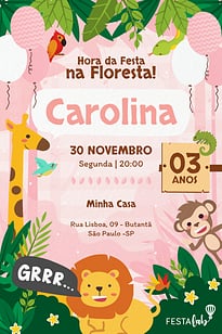 Modelo de Convite de Aniversario - Safari rosa Convite Safari rosa grátis para editar