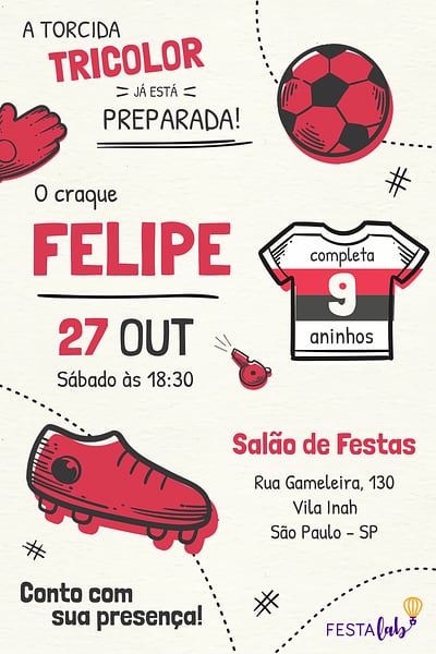 Modelo de Convite de Aniversario - Sao Paulo Convite São Paulo grátis para editar