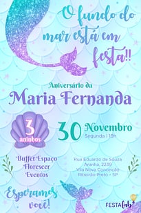 Modelo de Convite de Aniversario - Sereia brilhante Convite Sereia brilhante grátis para editar