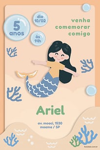Modelo de Convite de Aniversario - Sereia Laranja Convite Sereia Laranja grátis para editar
