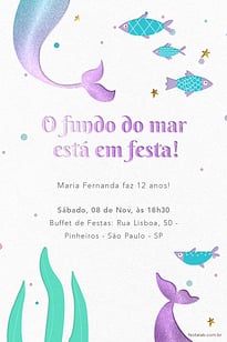 Modelo de Convite de Aniversario - Sereia no Mar Convite Sereia no Mar grátis para editar