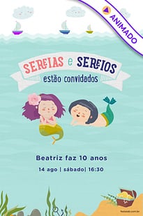 Modelo de Convite de Aniversario - Sereias e Sereios Convite Sereias e Sereios grátis para editar