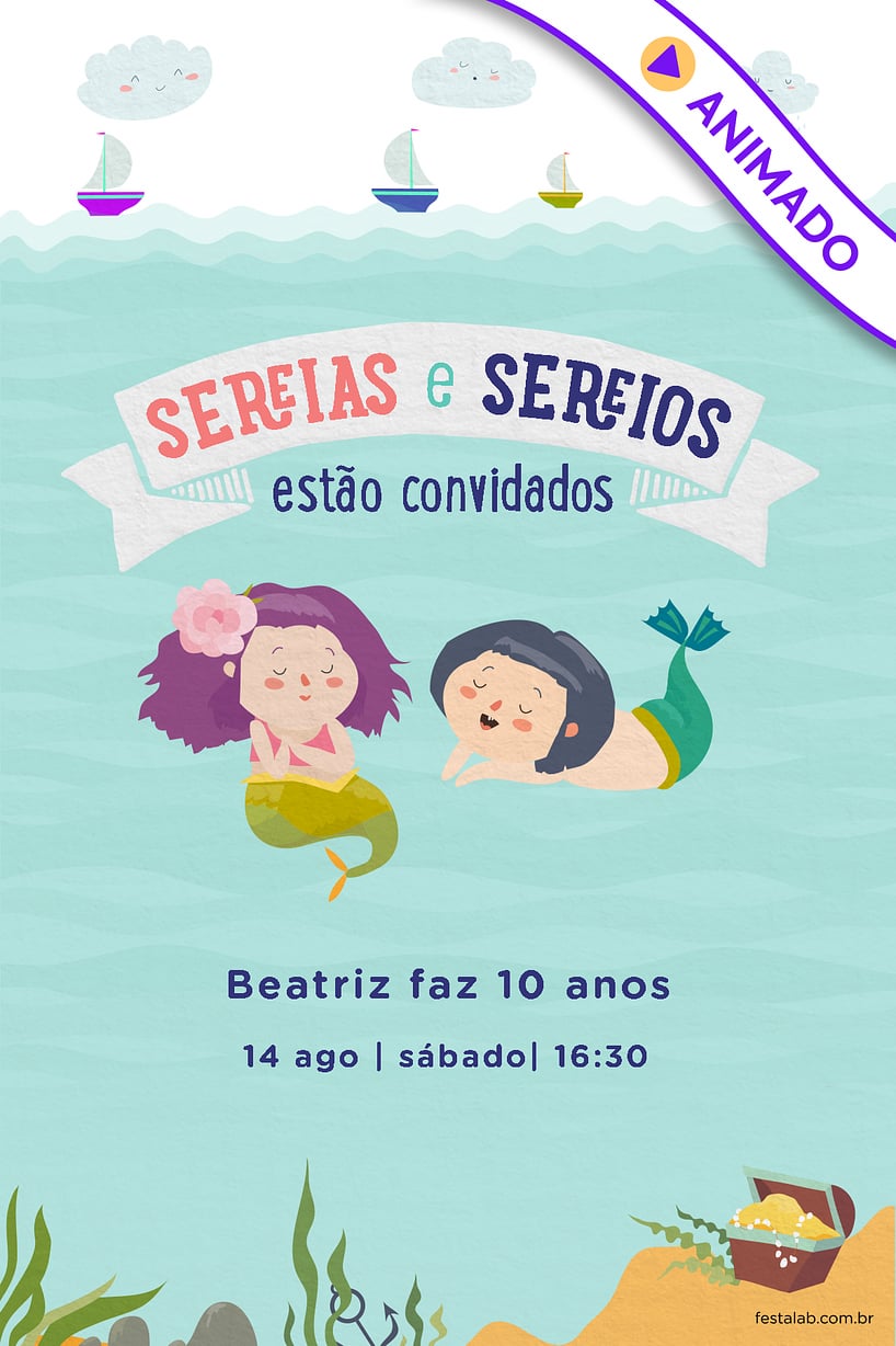 Modelo de Convite de Aniversario - Sereias e Sereios Convite de Aniversario - Sereias e Sereios