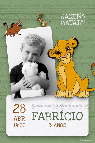 Modelo de Convite de Aniversario - Simba Convite Simba grátis para editar