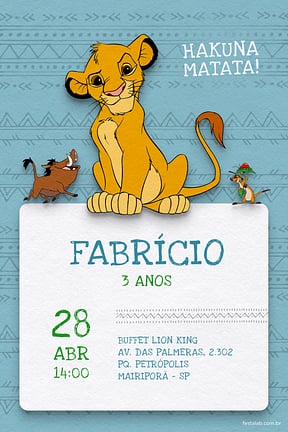 Convite de Aniversario - Simba azul