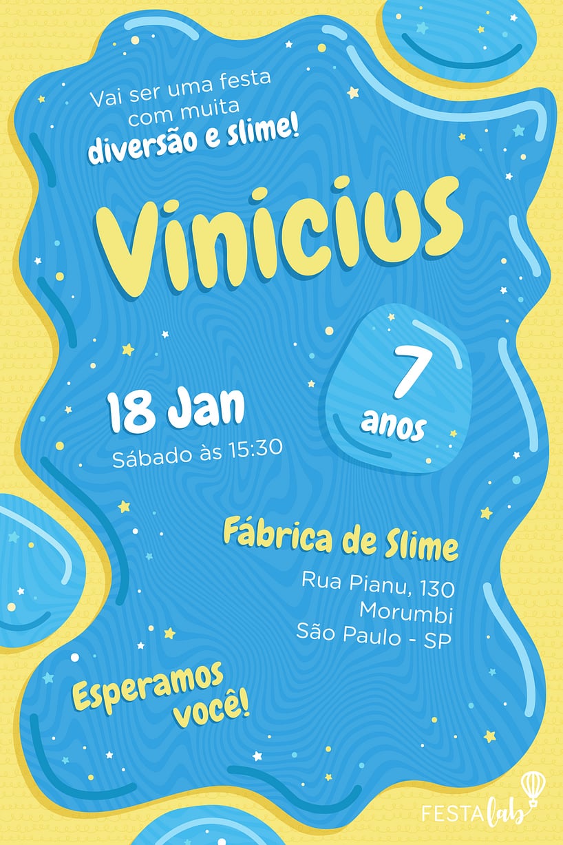 Convite Slime grátis para editar