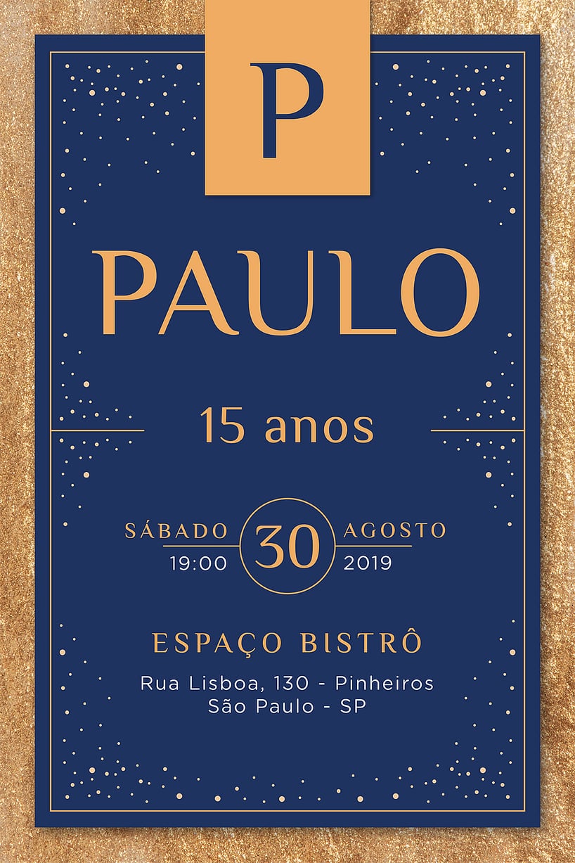 Convite Sofisticado Azul marinho grátis para editar