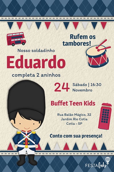 Modelo de Convite de Aniversario - Soldadinho de Chumbo Convite Soldadinho de Chumbo grátis para editar