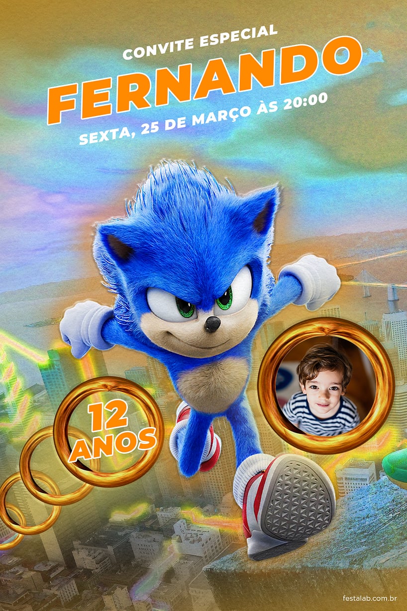 Convite aniversário Sonic - Edite grátis com nosso editor online