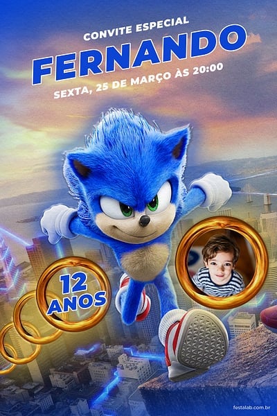 Modelo de Convite de Aniversario - Sonic Azul Convite Sonic Azul grátis para editar
