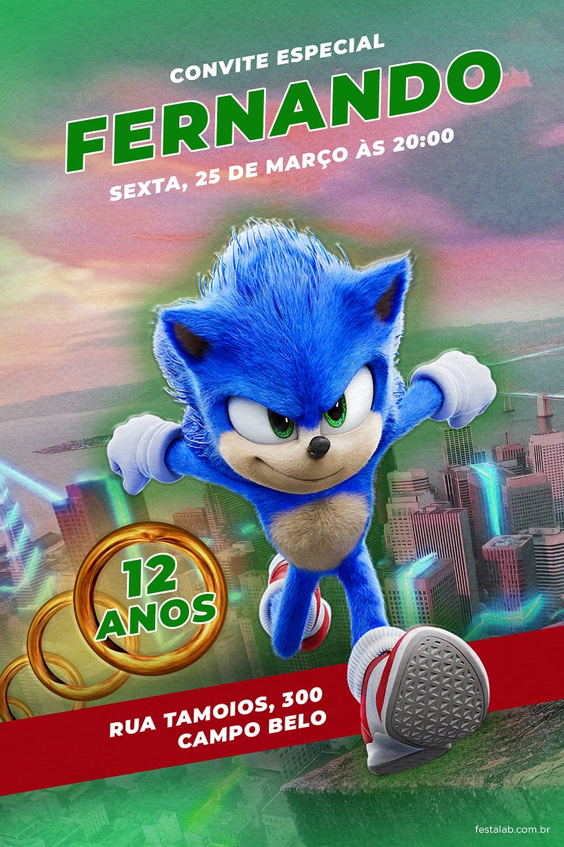 Convite Sonic editavel - Fazendo a Nossa Festa