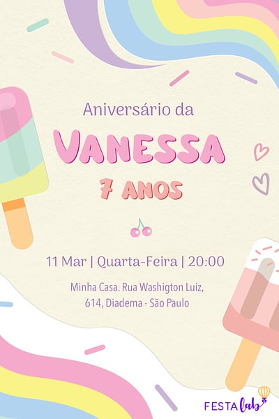 Criar convite de aniversário - Sorvete| FestaLab