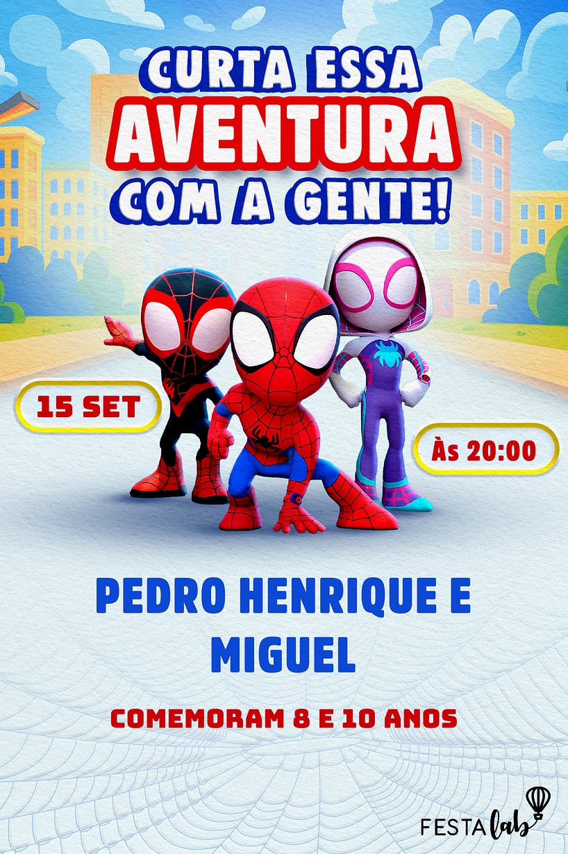 Convite Spidey e seus amigos grátis para editar