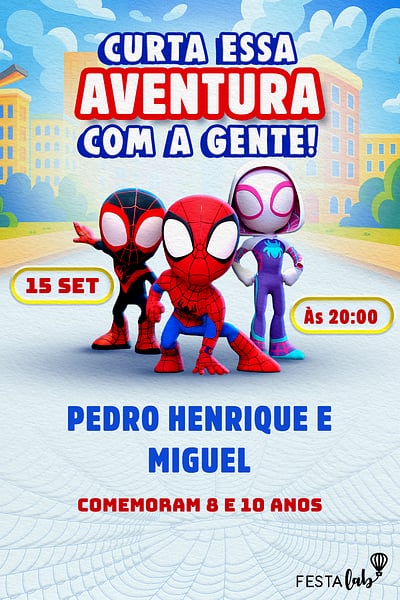 Criar convite de aniversário - Spidey e seus amigos| FestaLab