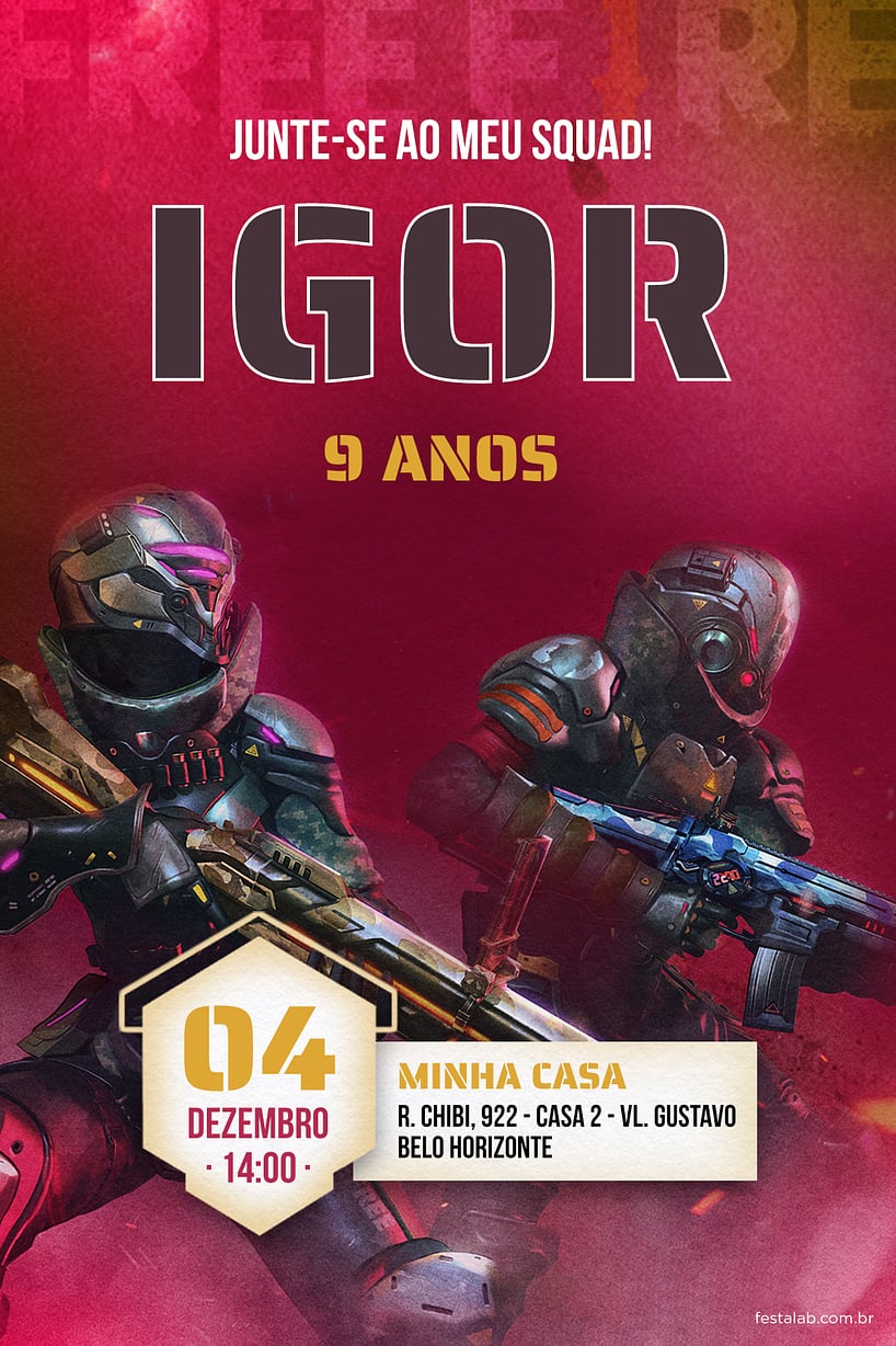 Convite Squad vermelho grátis para editar