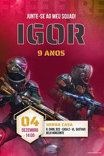 Convite Squad vermelho grátis para editar