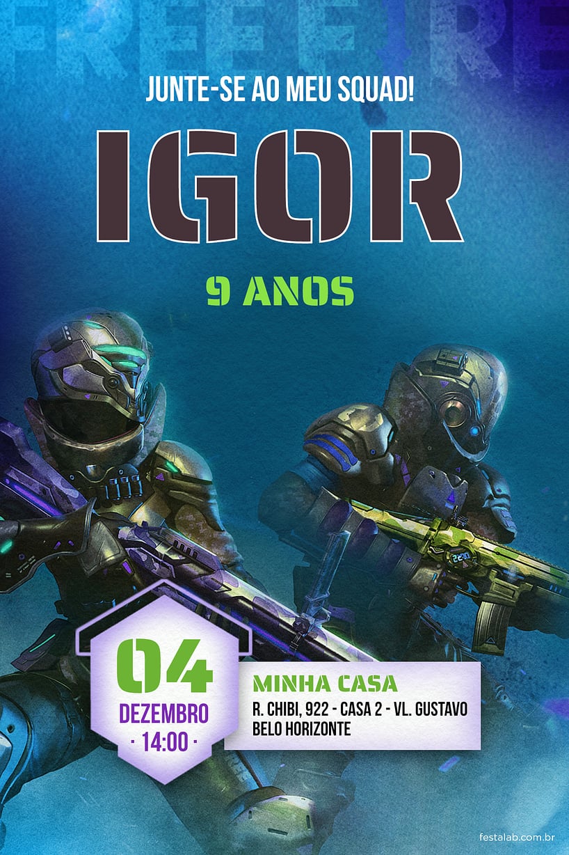 Convite Squad Azul grátis para editar