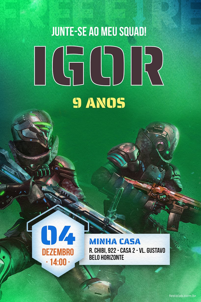 Convite Squad Verde grátis para editar