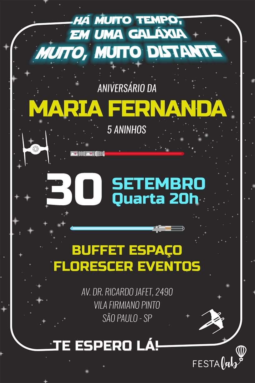 Convite Star Wars grátis para editar