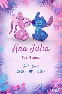 Modelo de Convite de Aniversario - Stitch e Angel Convite Stitch e Angel grátis para editar
