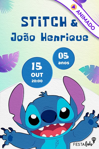 Modelo de Convite de Aniversario - Stitch e Eu Convite Stitch e Eu grátis para editar
