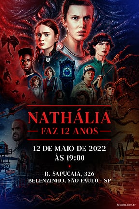 Modelo de Convite de Aniversario - Stranger Things Convite de Aniversario - Stranger Things