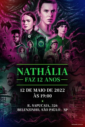 Modelo de Convite de Aniversario - Stranger Things Verde Convite de Aniversario - Stranger Things Verde
