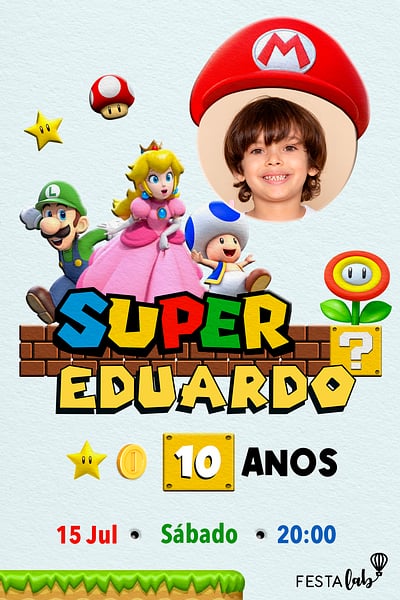 Modelo de Convite de Aniversario - Super Mario Convite Super Mario grátis para editar