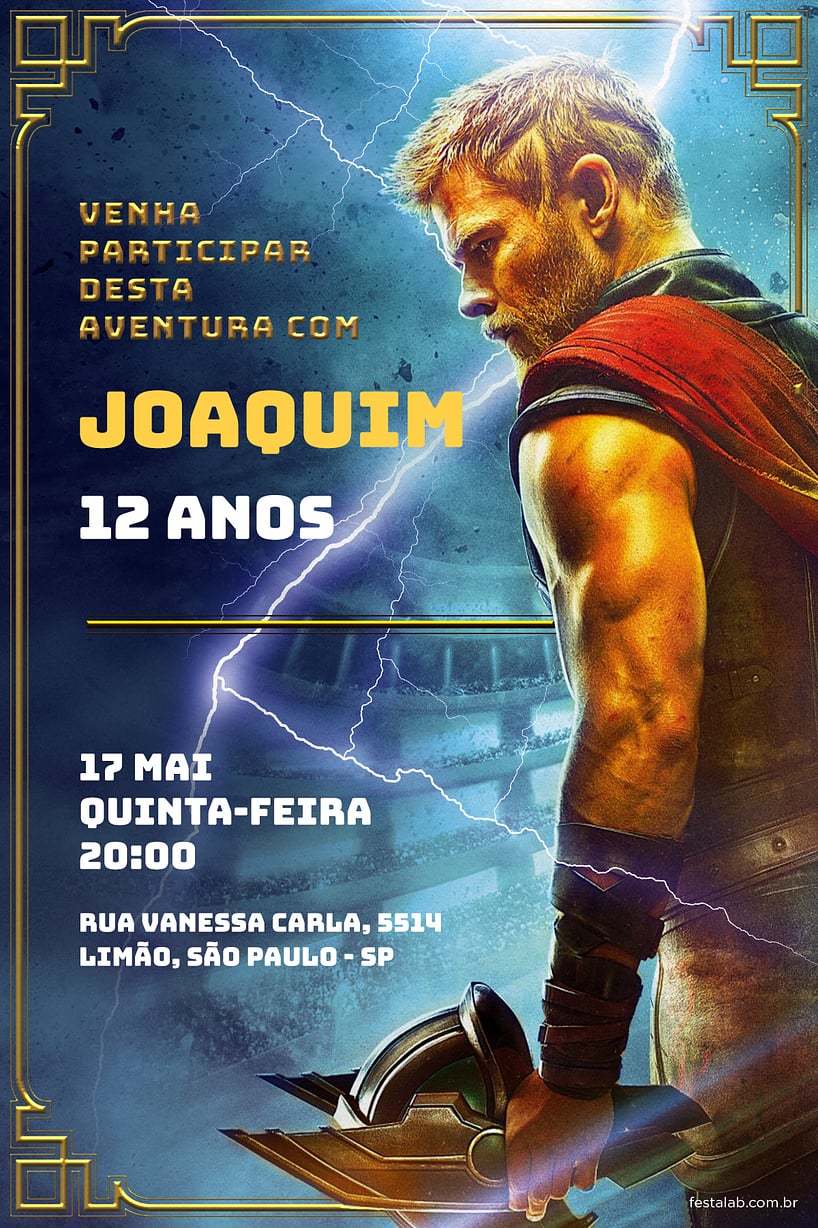 Convite de Aniversario - Super Thor Azul
