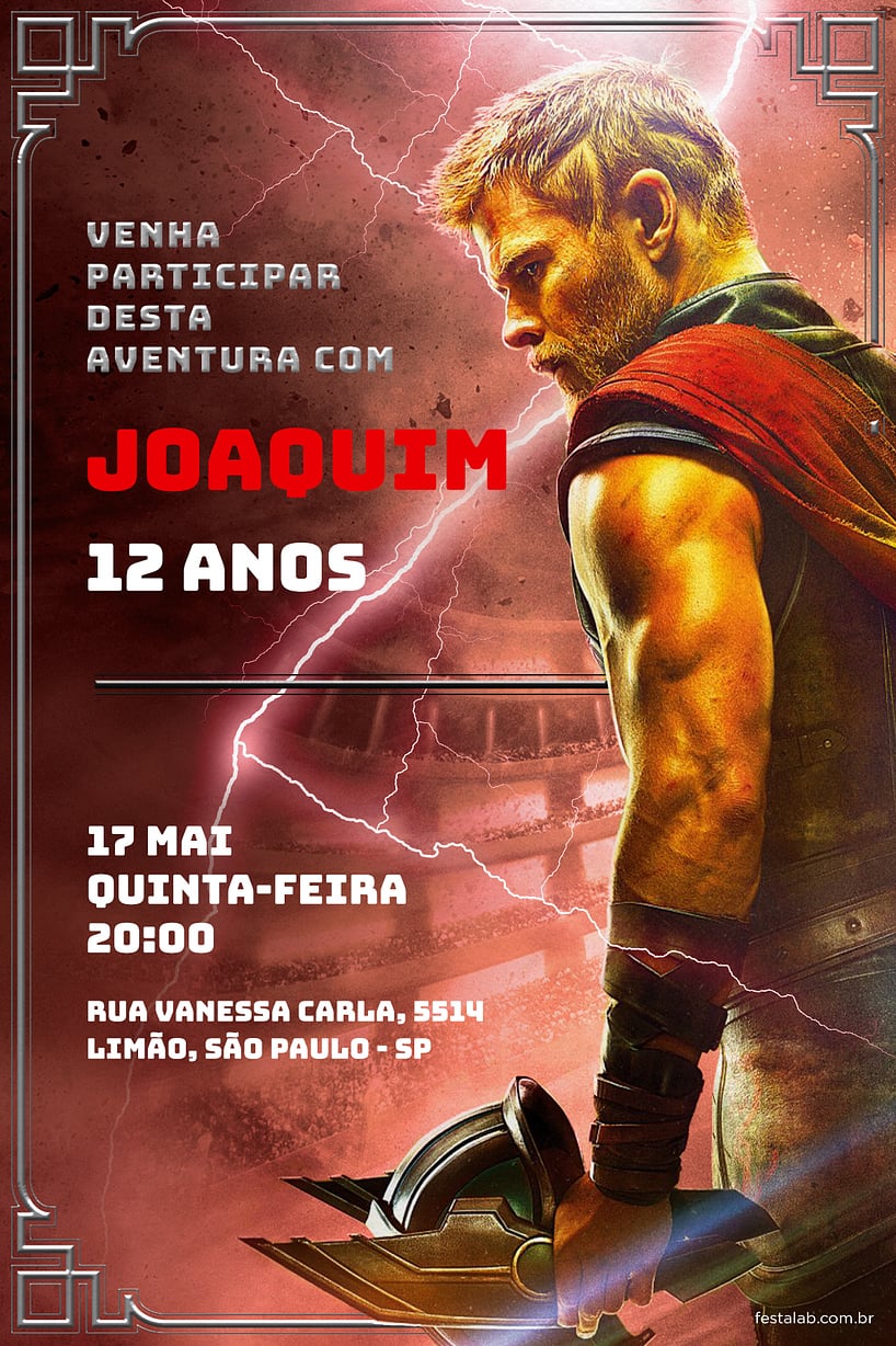 Convite de Aniversario - Super Thor Vermelho