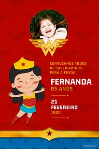 Modelo de Convite de Aniversario - Menina Maravilha Convite Menina Maravilha grátis para editar